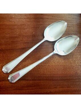 Wm Rogers Lincoln Serving Spoons 8.25" vtg 1917 Silverplate Antique set/ 2